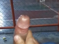 Jerking off in public on the sports court