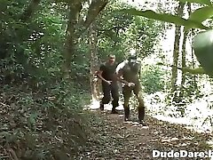 Guy soldiers at a bootcamp fucking hardcore in the woods