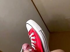 Jerking off in red converse