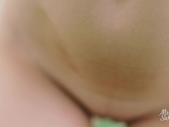 'Slutty wild cat play with foreskin and swallow cum outdoor'