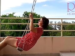 'Cute housewife has fun without panties on the swing Slut swings and shows her perfect pussy 1'