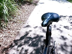 Riding the bike with the cock hanging out