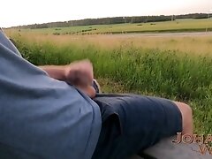 'Real risky cumshot right at the jogging track! - Cover the track in cum'