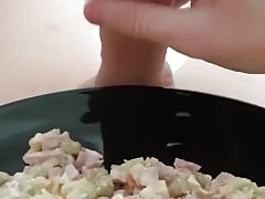 Big Cock Cums on Salad! Very Big Cumshot!