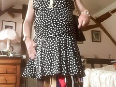 In polka dot dress for a day