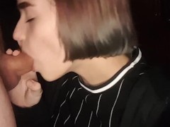 'schoolgirl gives a blowjob, cum all over her face'