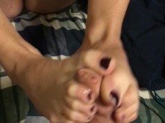 'Sexy teen feet jerking load out of hard cock. Incredible footjob w/ cumshot'