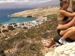'Horny teen couple have risky public sex on Greek mountain top!'