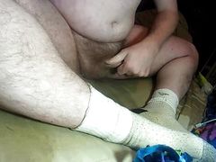 Masturbating with white socks on