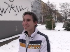 '  CZECH HUNTER 395 -  Cute Hunk Whips Out His Dick In The Snow Then Goes All In'