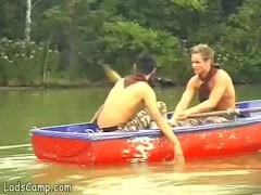 'Hot boys rowing in a boat and sucking'
