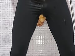 Anal orgasm in leggings