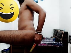 Hot horny guy masturbating and drinking cum with nudidity and slave man work