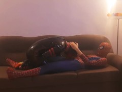 'Spiderman fucks Pup Pepper dressed in rubber latex (mouthfuck)'